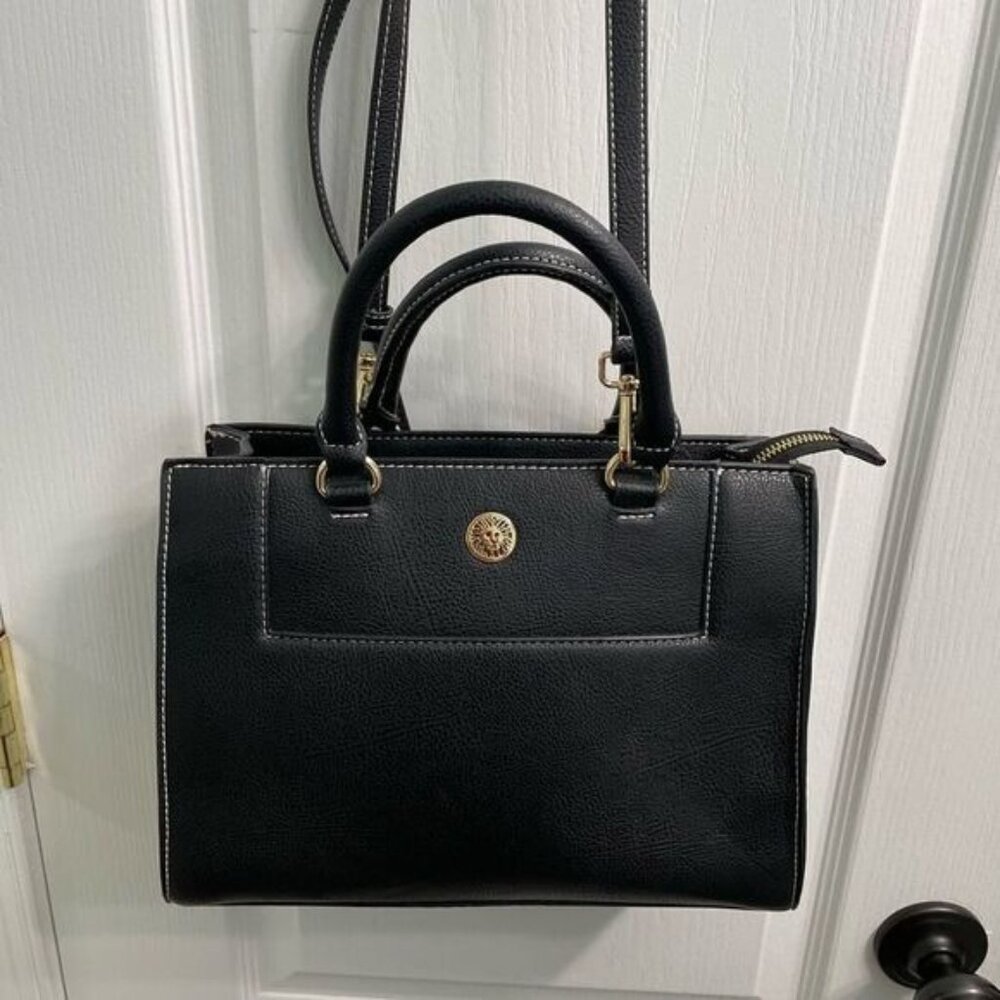 Anne Klein Satchel Bag Faux Leather Crossbody Tote Gold Hardware Quiet Luxury - Picture 14 of 16